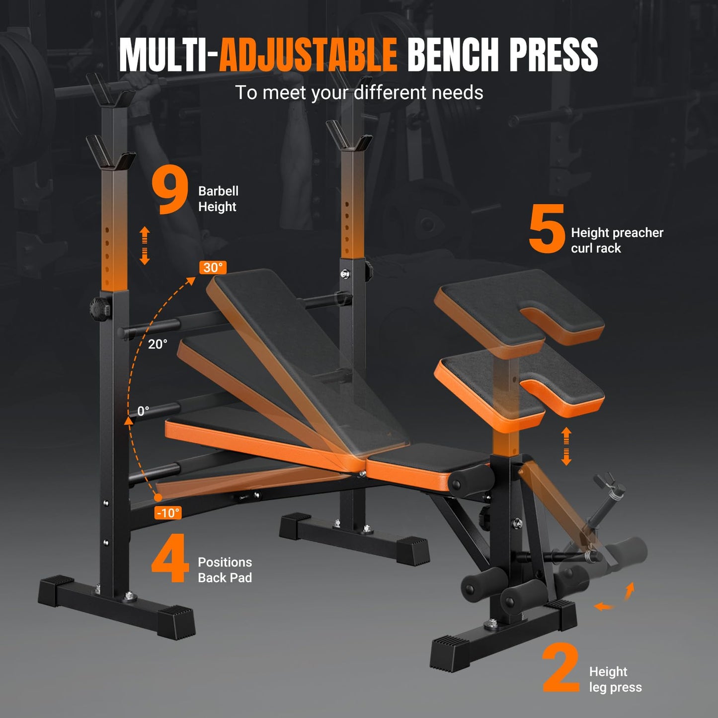 YOLEO 6 in 1 Weight Bench Set for Home Gym, Adjustable & Foldable Weight Bench, Workout Bench with Squat Rack for Bench Press Sit up Incline Flat Decline