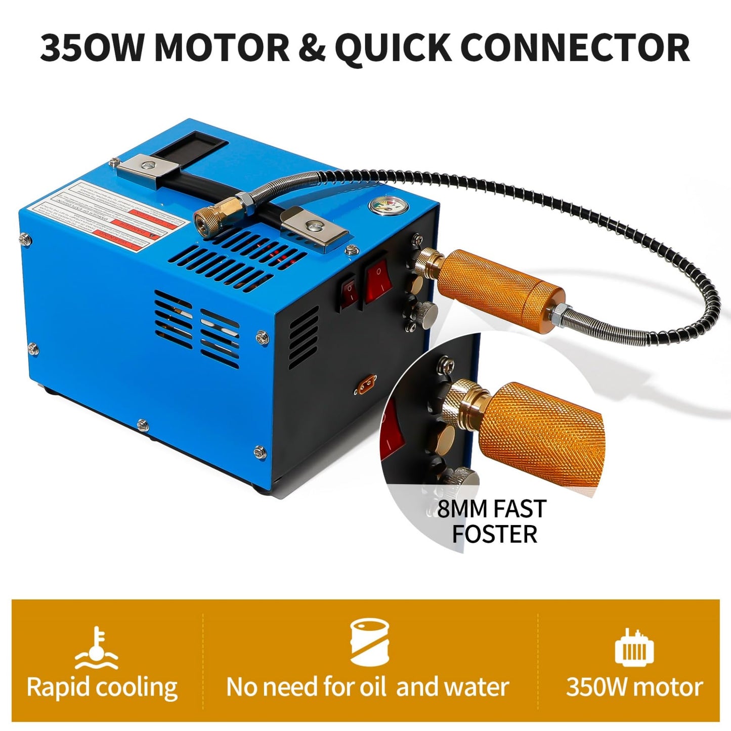 PCP Air Compressor 4500Psi/30Mpa Water/Oil Free PCP Air Pump Rifle,12V Automotive DC 110V AC PCP Airgun Compressor With Power Converter,Built-in Fan,Suitable for Paintball (Blue)