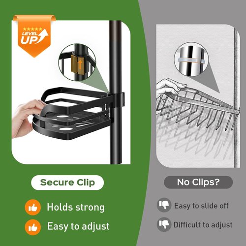 HAMITOR Shower Caddy - Rustproof Adjustable Tension Pole Organizer | 47-121 Inches - Black Bathroom Shelf for Shampoo Storage