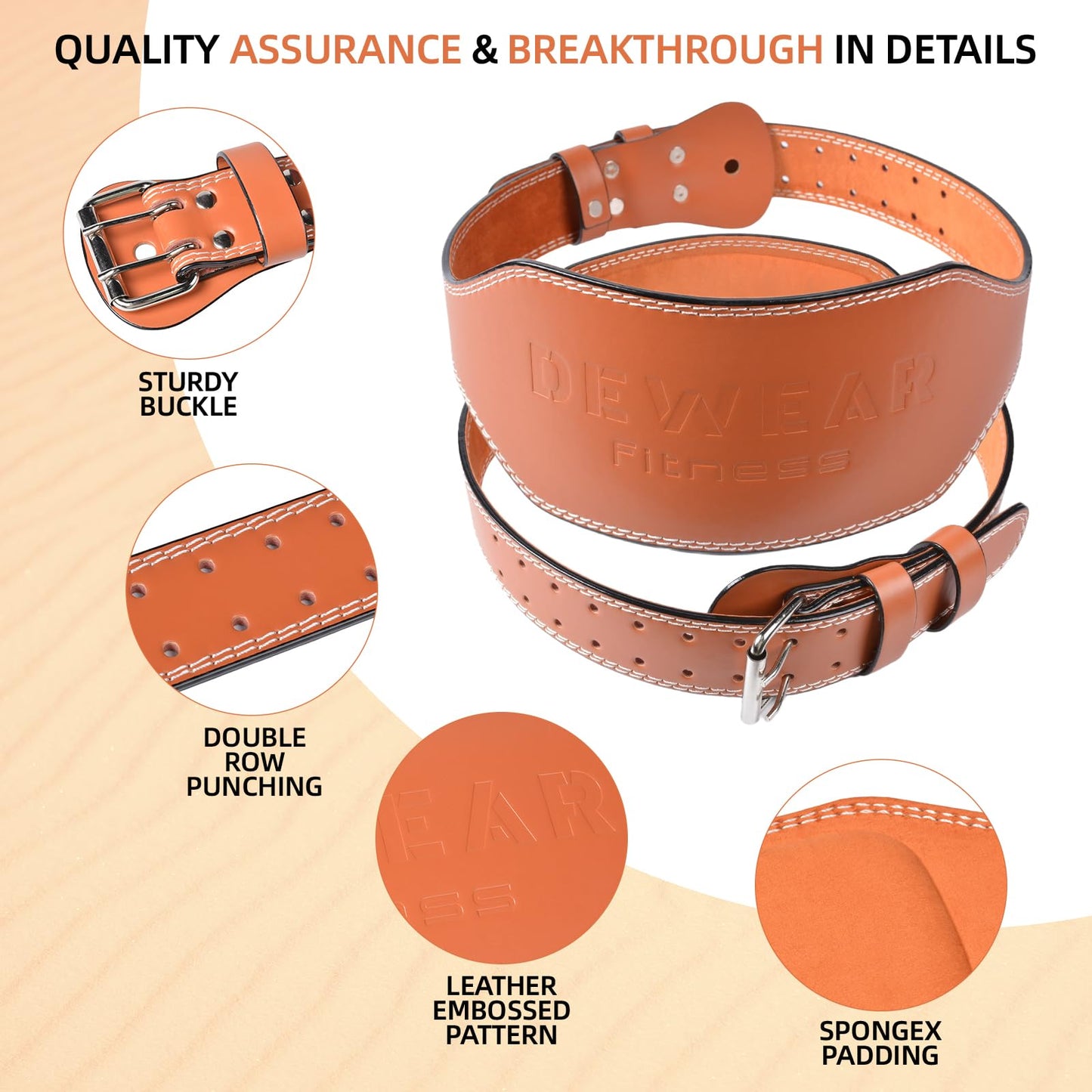 Leather Weight Lifting Belt, 4”& 6”Padded Lumbar Back Support, 10 Adjustable Holes, Gym Weight Belt Ideal for Deadlift, Powerlifting, Bodybuilding and Squat (6-Inch Brown, M (22"-28"))