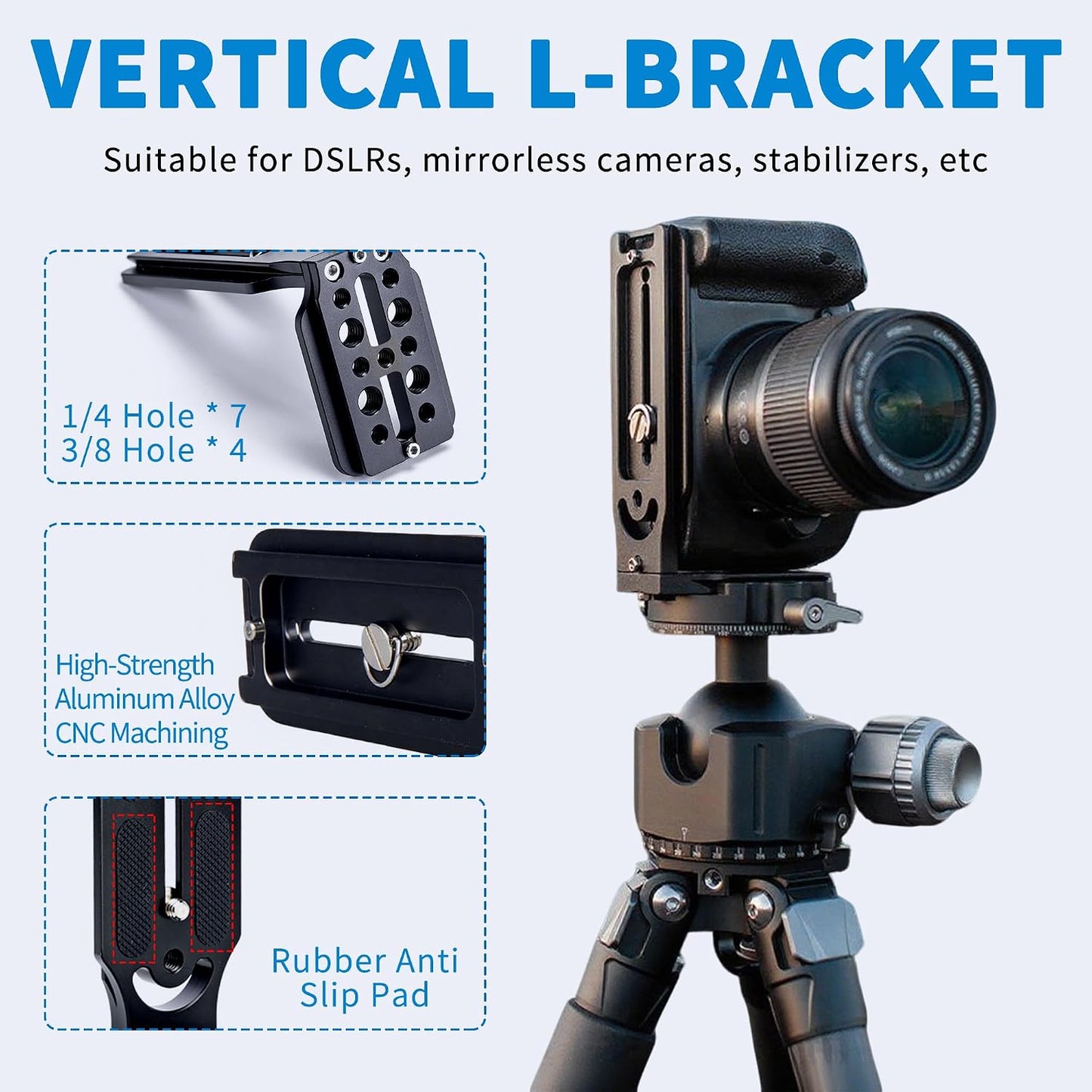 Bestoct 1/4" 3/8" DSLR Camera L Bracket with & Screw Hole, Vertical Horizontal Switching Tripod Mount Quick Release