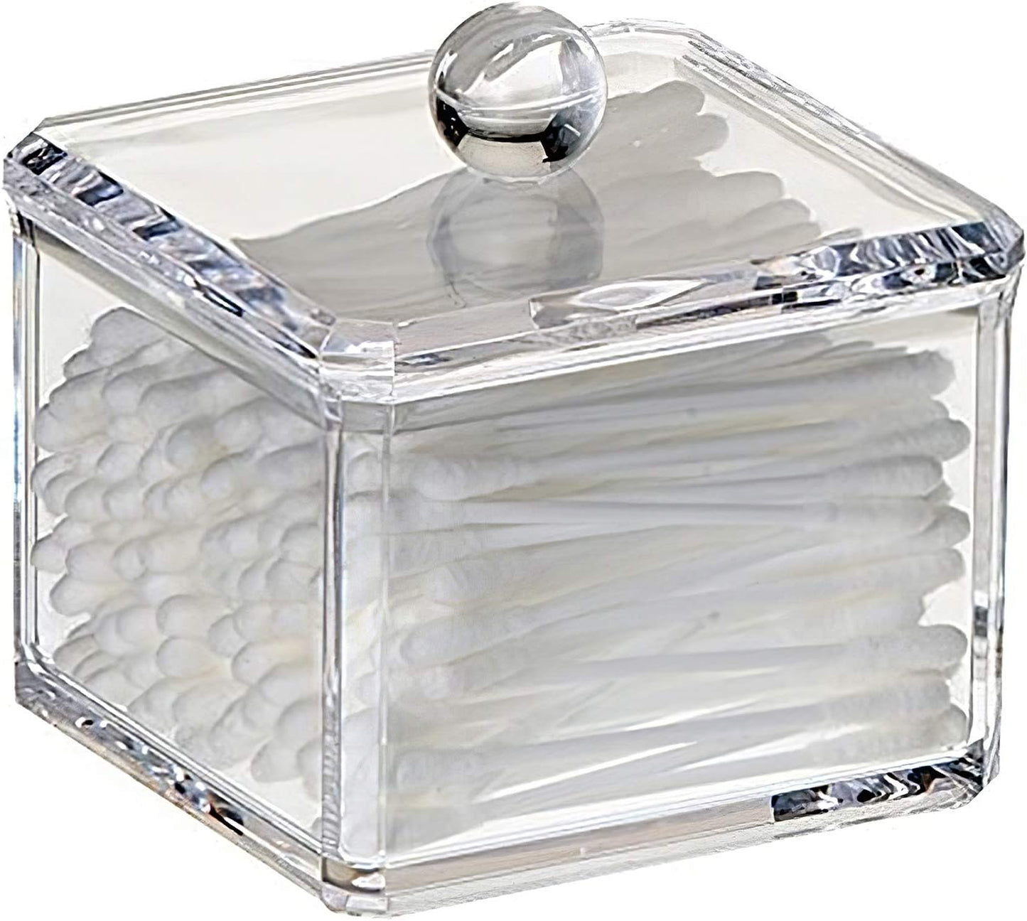 Skiennix Stackable Square Acrylic Cotton Ball Holder - Stylish Q-Tip Dispenser for Bathroom | Single Pack
