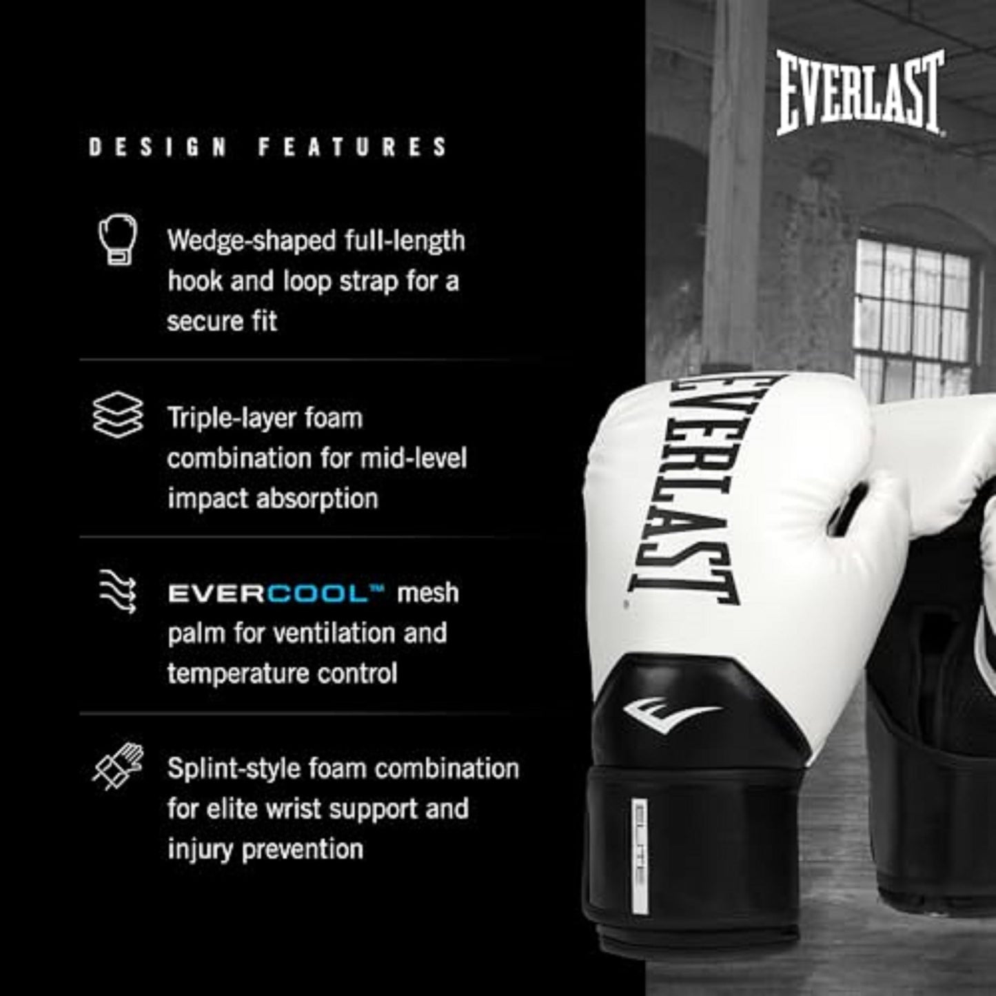 Everlast Elite 2 Boxing Gloves | Pro Training & Heavy Bag Gloves | Men & Women | Ventilated Palm | Multi-Layer Protection | Black/Gold, 16 oz