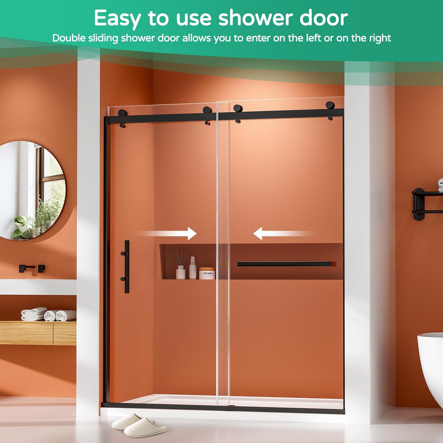 AVKENOEDY Shower Door 60" W x 74" H Framed Shower Door, Double Sliding Shower Door with 1/4" (6mm) Thick Tempered Glass, Explosion-Proof Film Nano Coating Matte Black