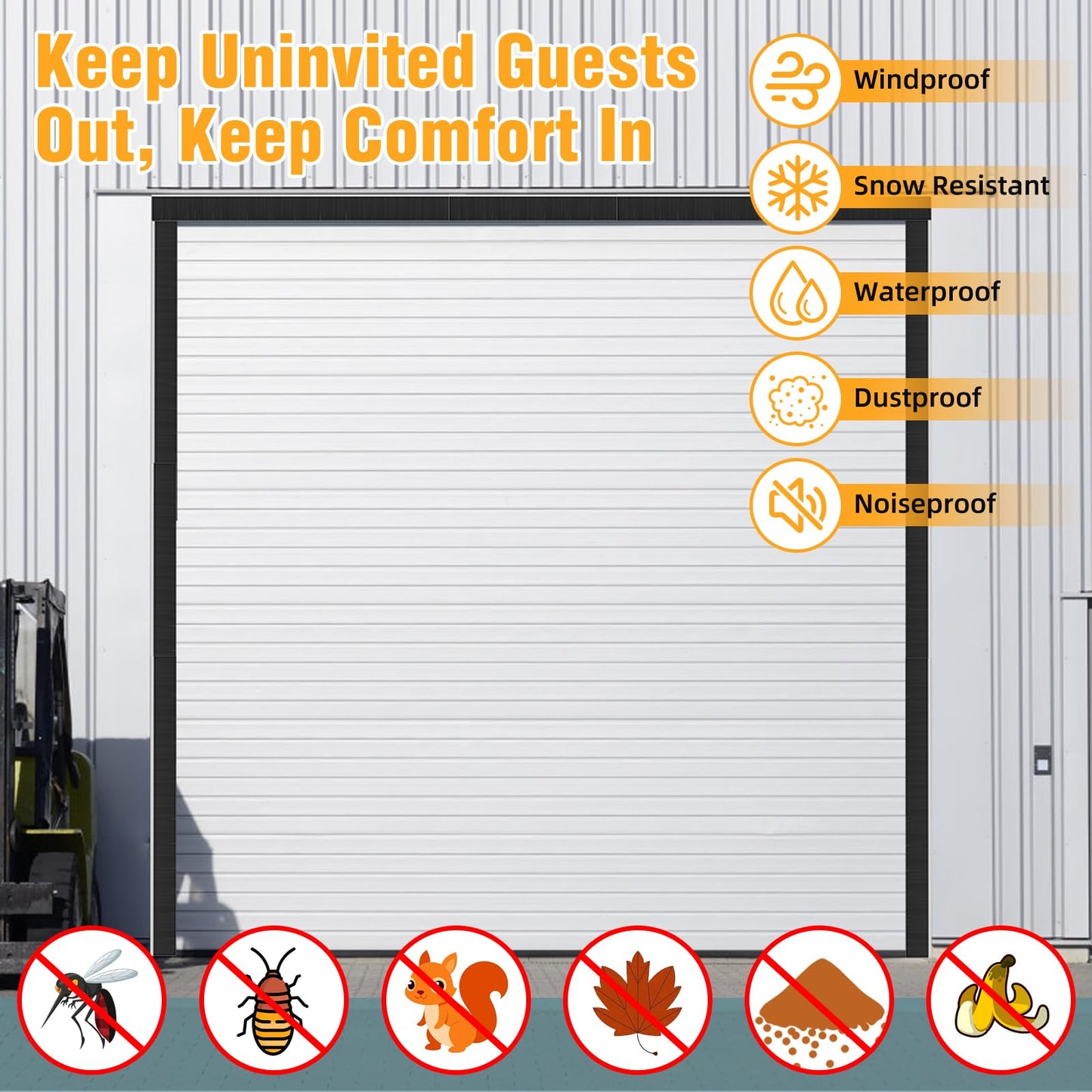 10 x 10 ft Garage Door Seal Kit, 3" Thickened Nylon Bristles with Aluminum Track, Heavy Duty Weather Roll Up Door Seal, for Commercial, Barn, Warehouse, Corrugated Doors, 2 Top & 4 Side Brushes