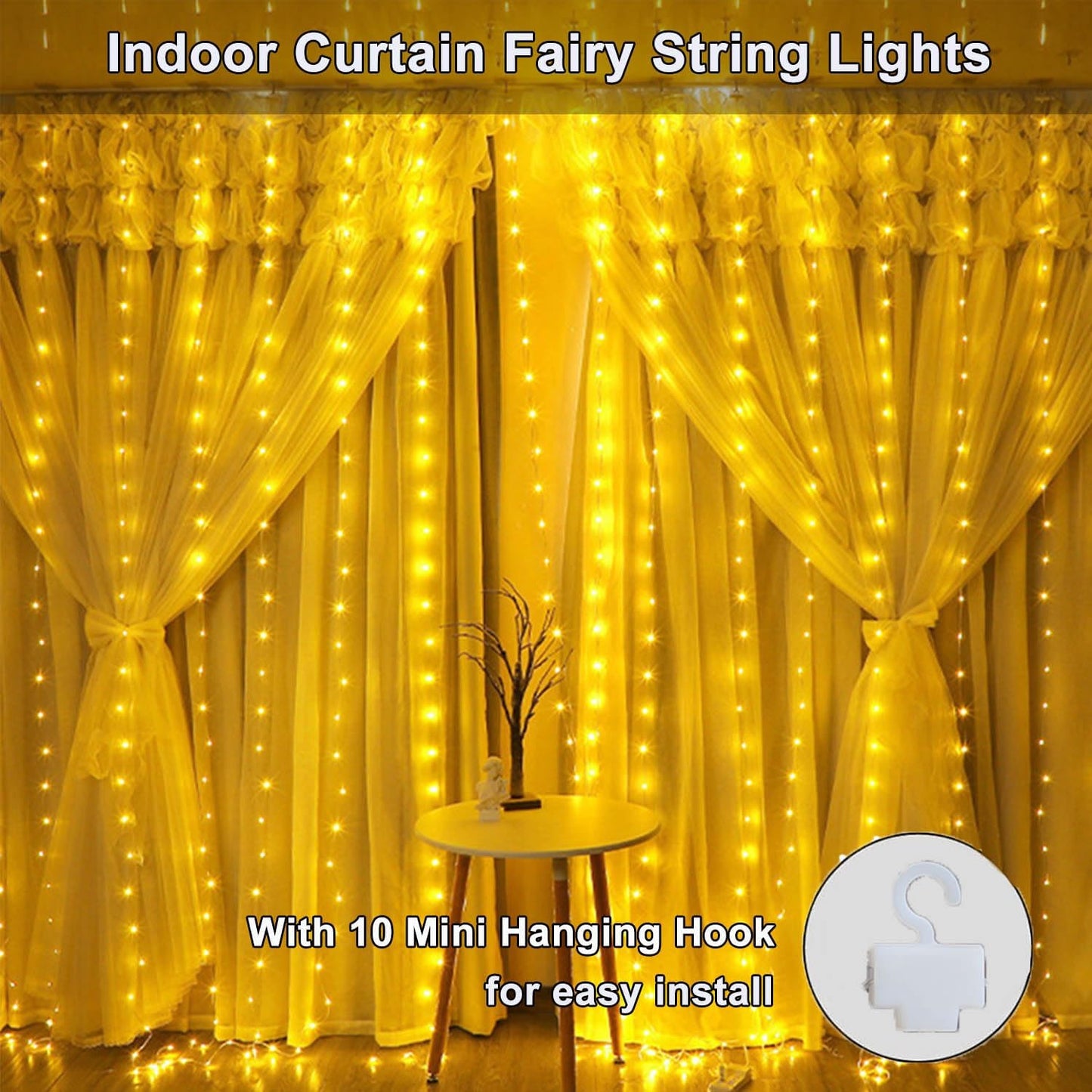 Skiennix 300 LED Curtain String Lights - Remote Controlled Fairy Lights with 8 Modes | 9.8x9.8ft Warm White for Indoor & Outdoor Use
