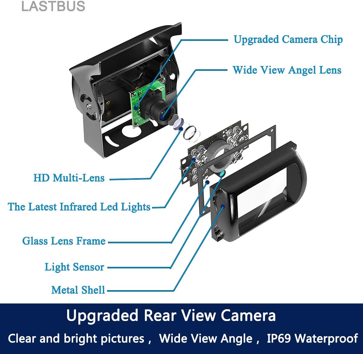 LASTBUS 4 GX12-4 Backup Camera, Reversing Camera, Waterproof Night Vision Wide View Angle Rear View Camera with Pin
