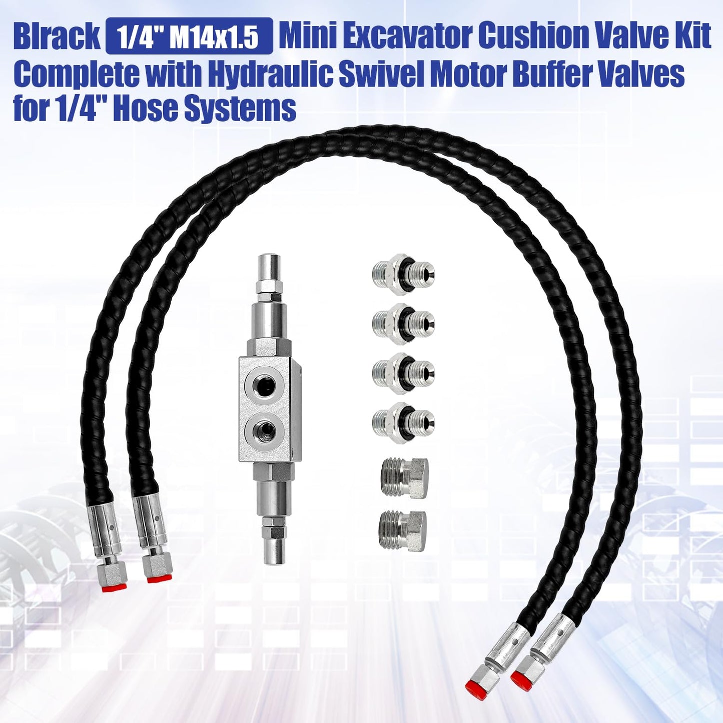 Blrack Mini Excavator Cushion Valve Kit Complete with Hydraulic Swivel Motor Buffer Valves for 1/4" Hose Systems Replace 1/4" M14x1.5