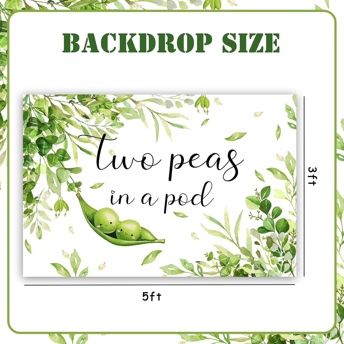 Diartpaint 3x5ft Two Peas in a Pod Twins Baby Shower Backdrop, Greenery Oh Babies Photography Background, Sweet Peas