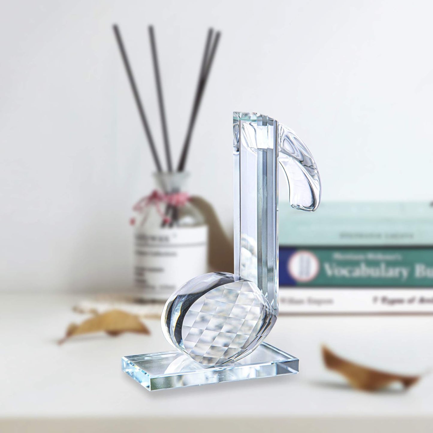 QFkris Crystal Eighth Note Figurine - 5'' Musical Glass Sculpture for Home Decor & Gifts