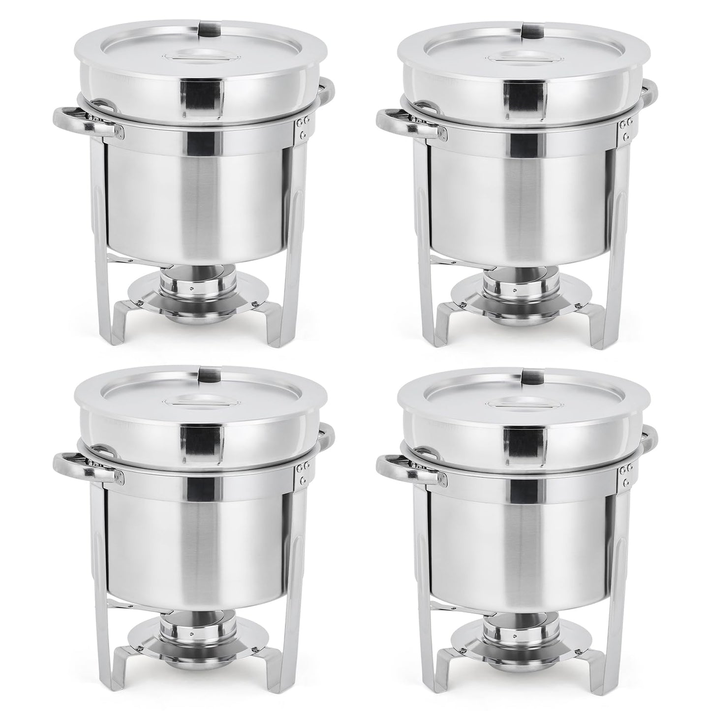 Commercial 7QT Soup Chafer Set, 4 Pack Stainless Steel Round Food Warmers Set with Pot, Notched Lids & Fuel Containers, Soup Warmers Ideal for Buffet Service & Event Catering