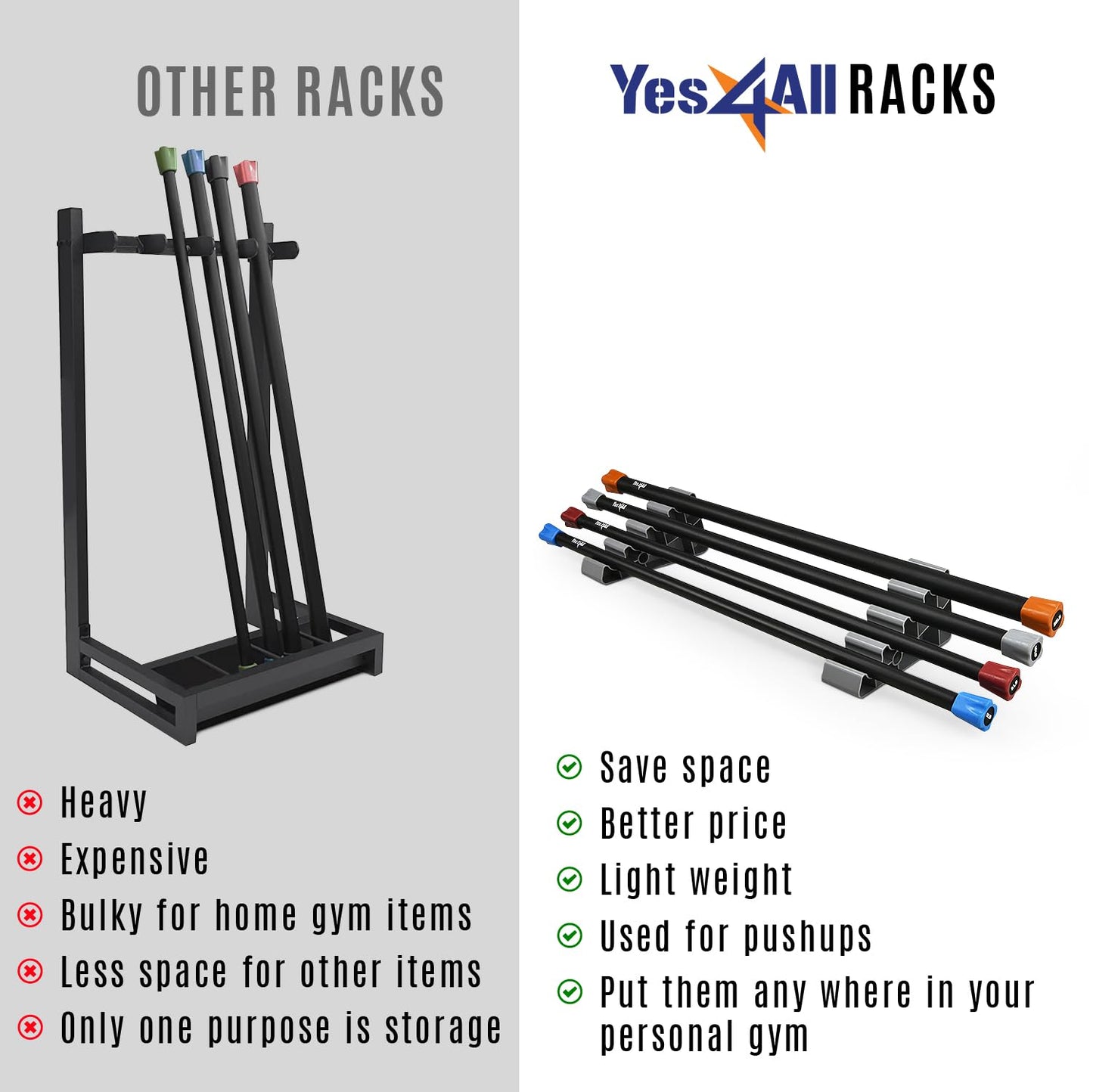 Yes4All Total Body Workout Weighted Bar Racks, Weighted Workout Bar, Resistance Band Bar, Body Bar For Exercise, Therapy, Aerobics, and Yoga, Strength Training