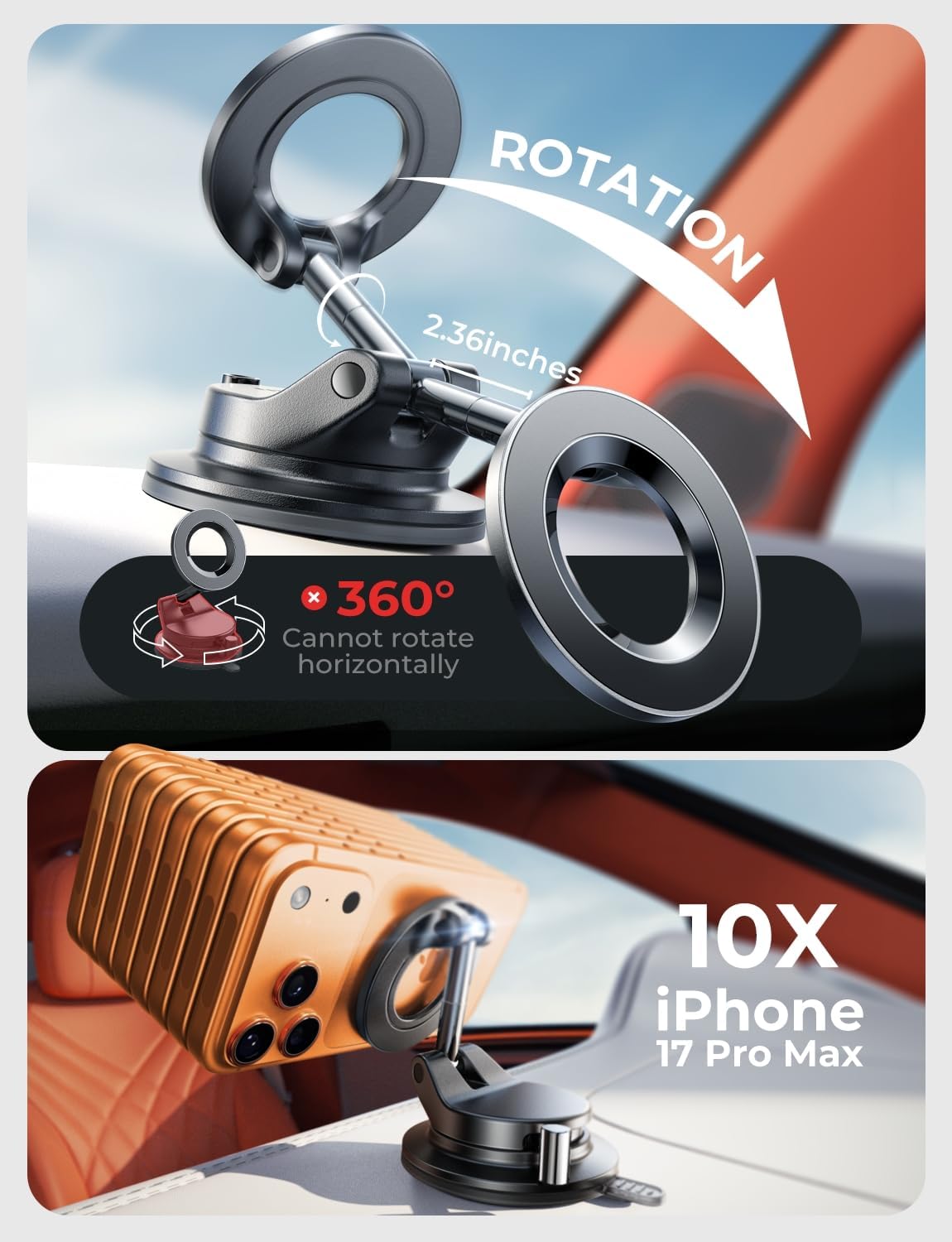 LISEN 17 16 15 14 13 12 for Magsafe Car Mount, Magnetic Phone Holders for Your Car, Vacuum Phone Mount for Car