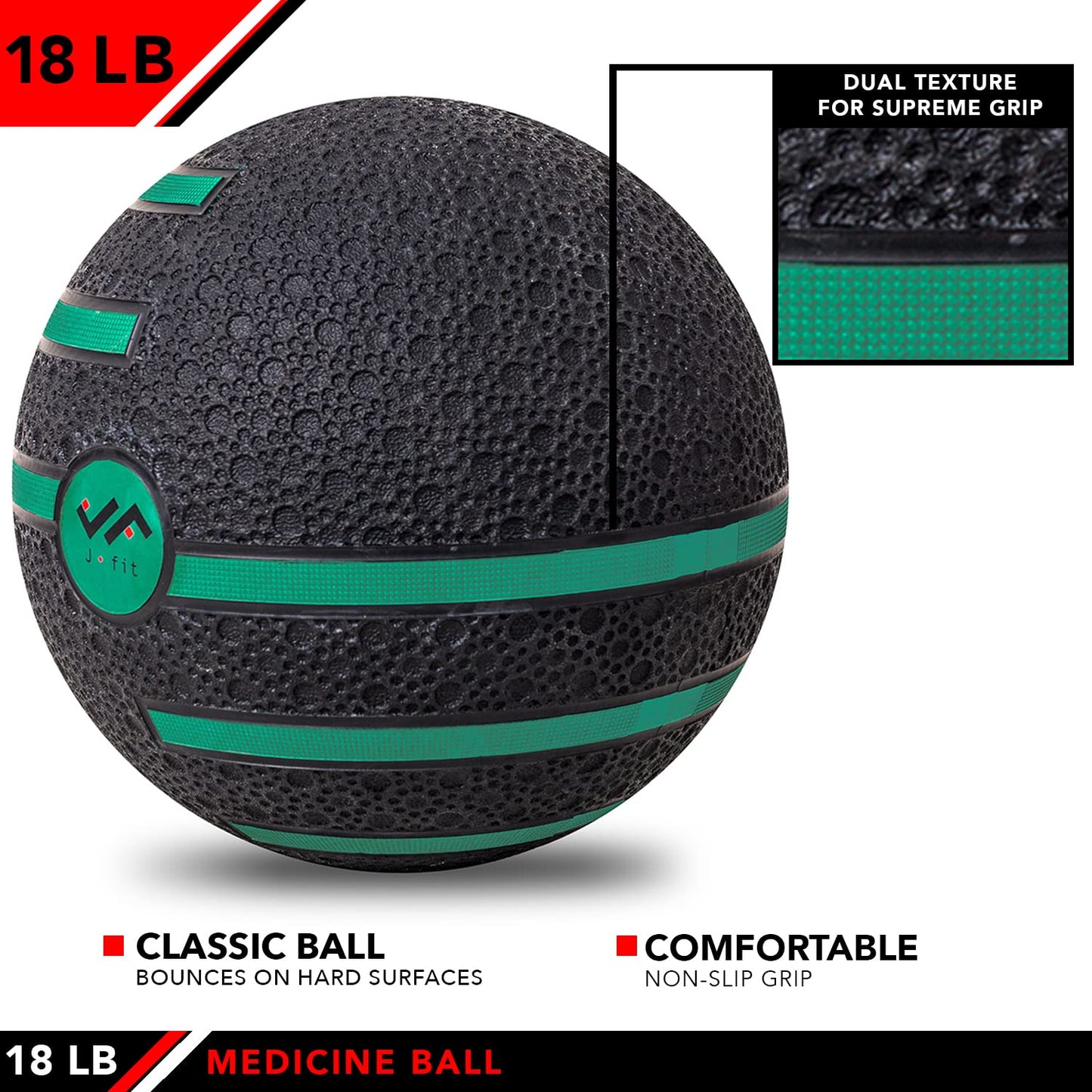 JFIT Medicine Exercise Ball with Dual Texture, 18 LB