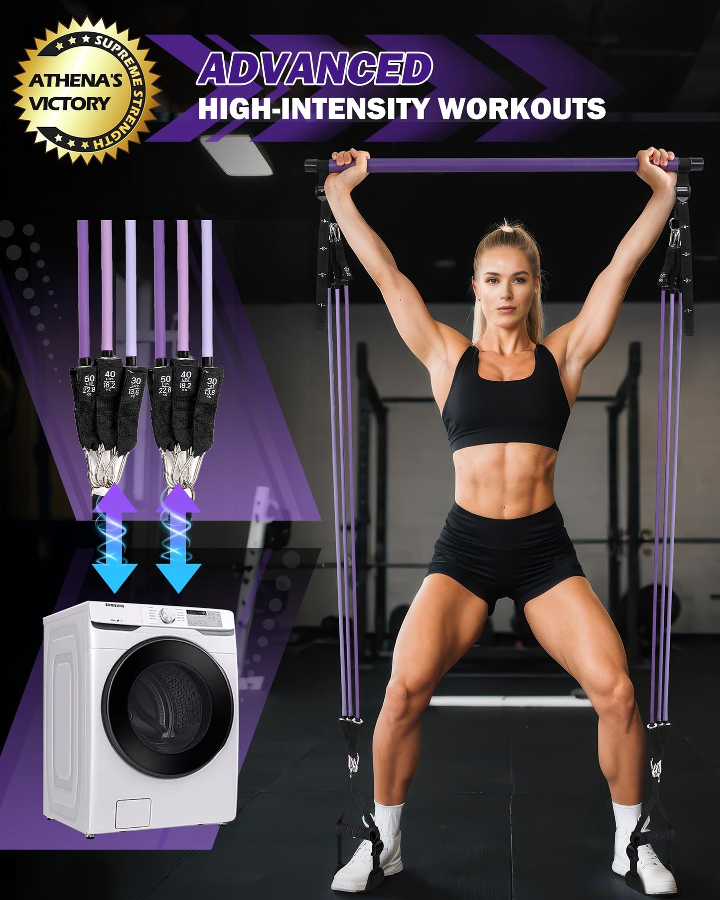 ALongSong Upgraded Pilates Bar Kit with Resistance Bands Natural Latex, Heavy-Duty Stainless Steel Multifunctional Yoga Pilates Stick for Home Gym Exercise Fitness Equipment Full-Body Workouts
