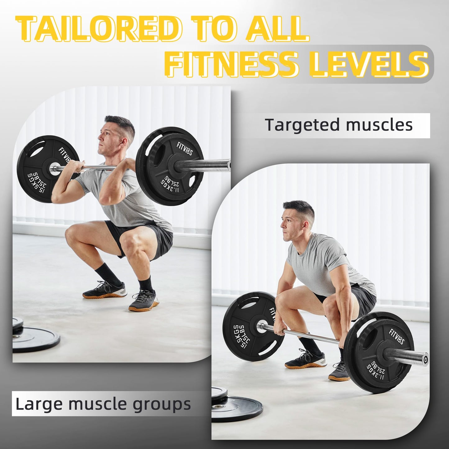 Fitvids 2 Inch Olympic Barbell Weight Plates Set, 45 LB(2.5-10 LB) Barbell Weight Set for Home Gym Strength Training, Double-grip Design