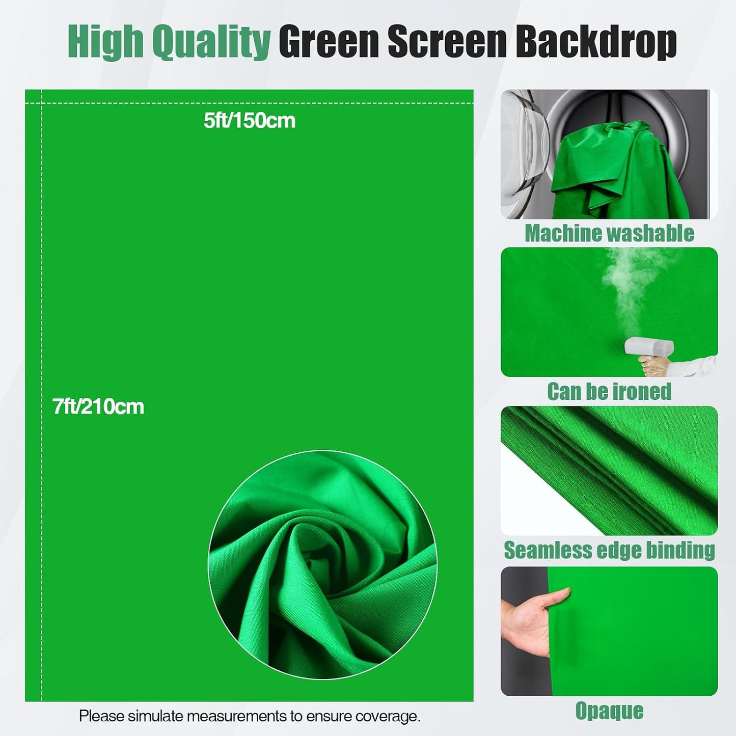 Qoolfoto 57ft 5 Green Screen Backdrop Kit, Portable Greenscreen Background with Adjustable T-Shaped Stand, Clamps