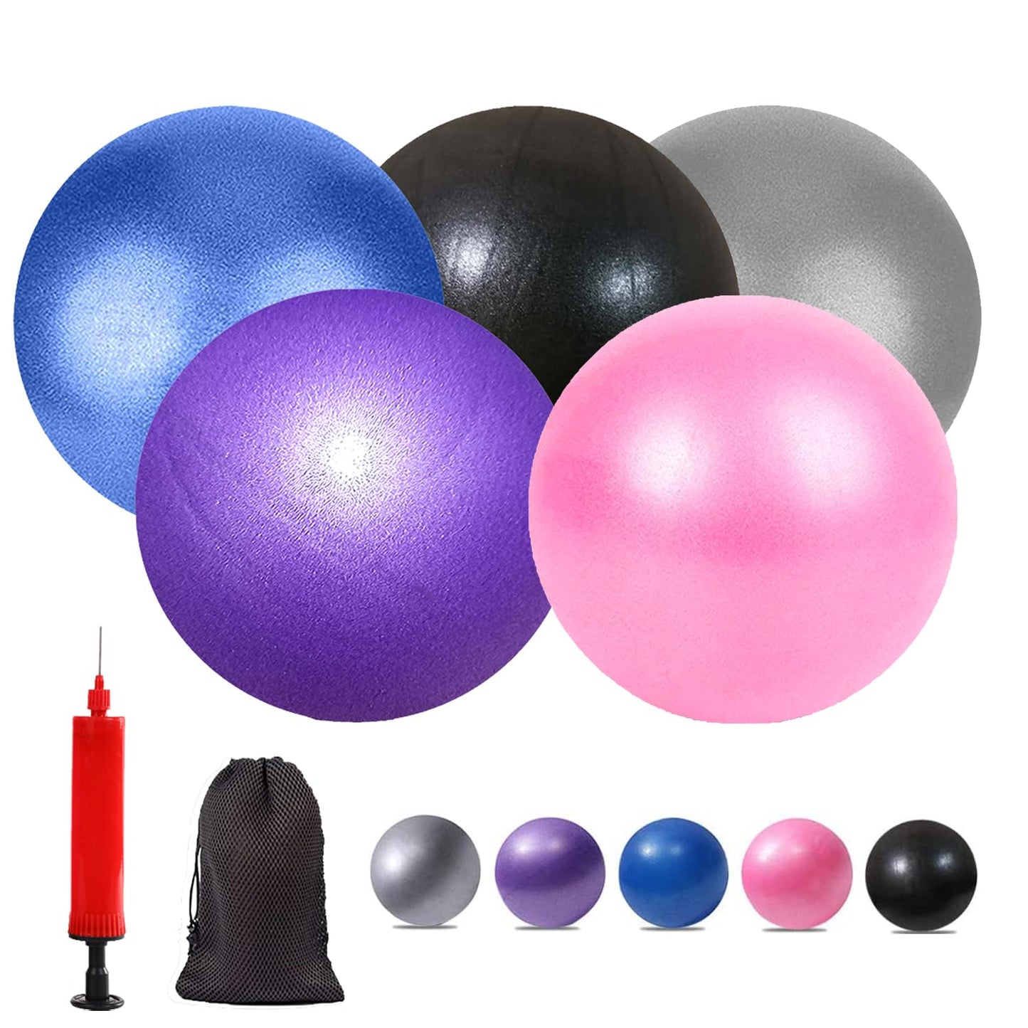 XIECCX 9 Inch Mini Exercise Pilates Yoga Balls Therapy Balance Micropore Ball Barre Equipment for Home Stability Physical Core Training with Pump(5 PCS)