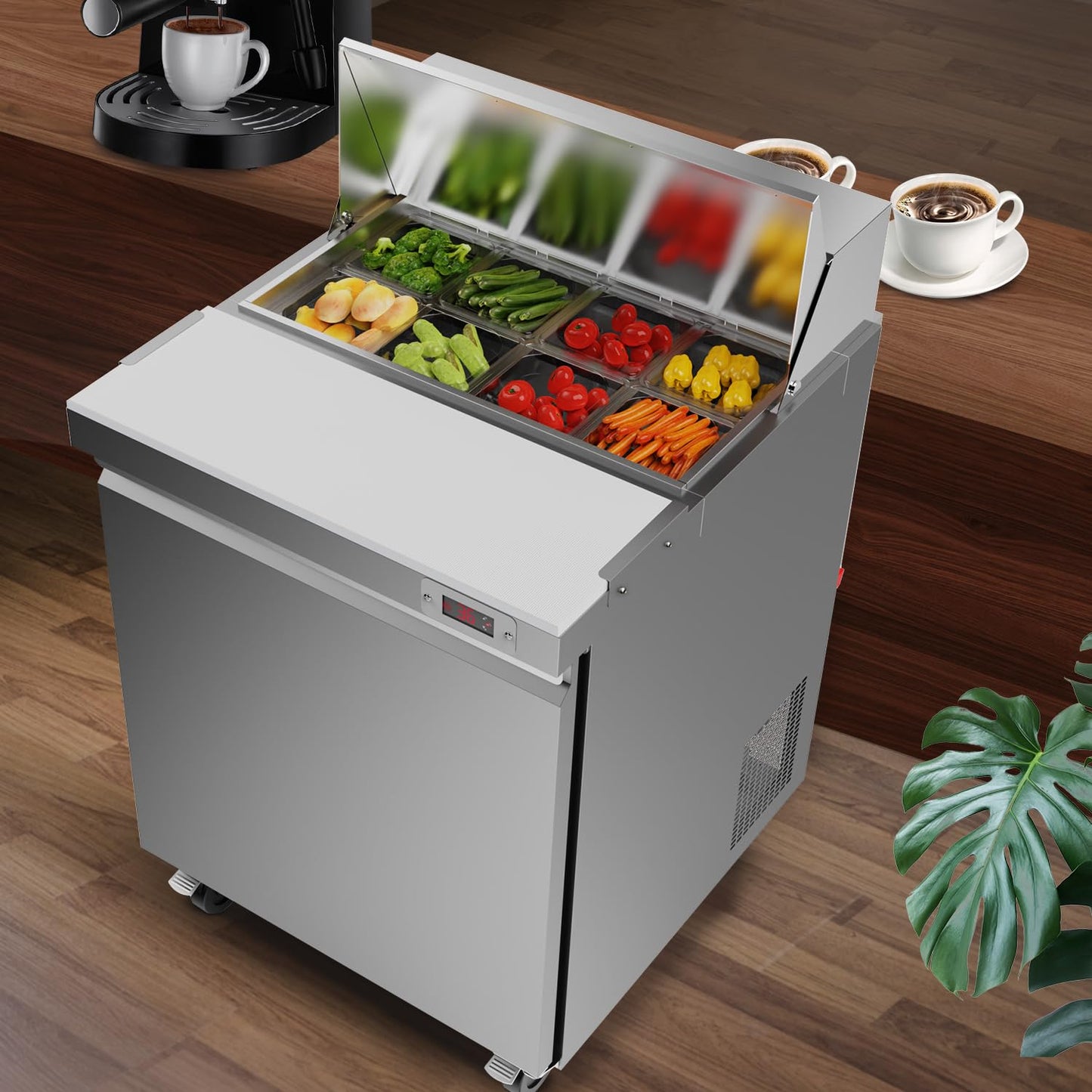 ECEVT 29" W Commercial Refrigerator Sandwich Salad Prep Table Refrigerator Stainless Steel with 8 Pans, Kitchen Equipment for Restaurant, Bar, Shop, Buffet, etc, ETL/NSF/DOE Approved