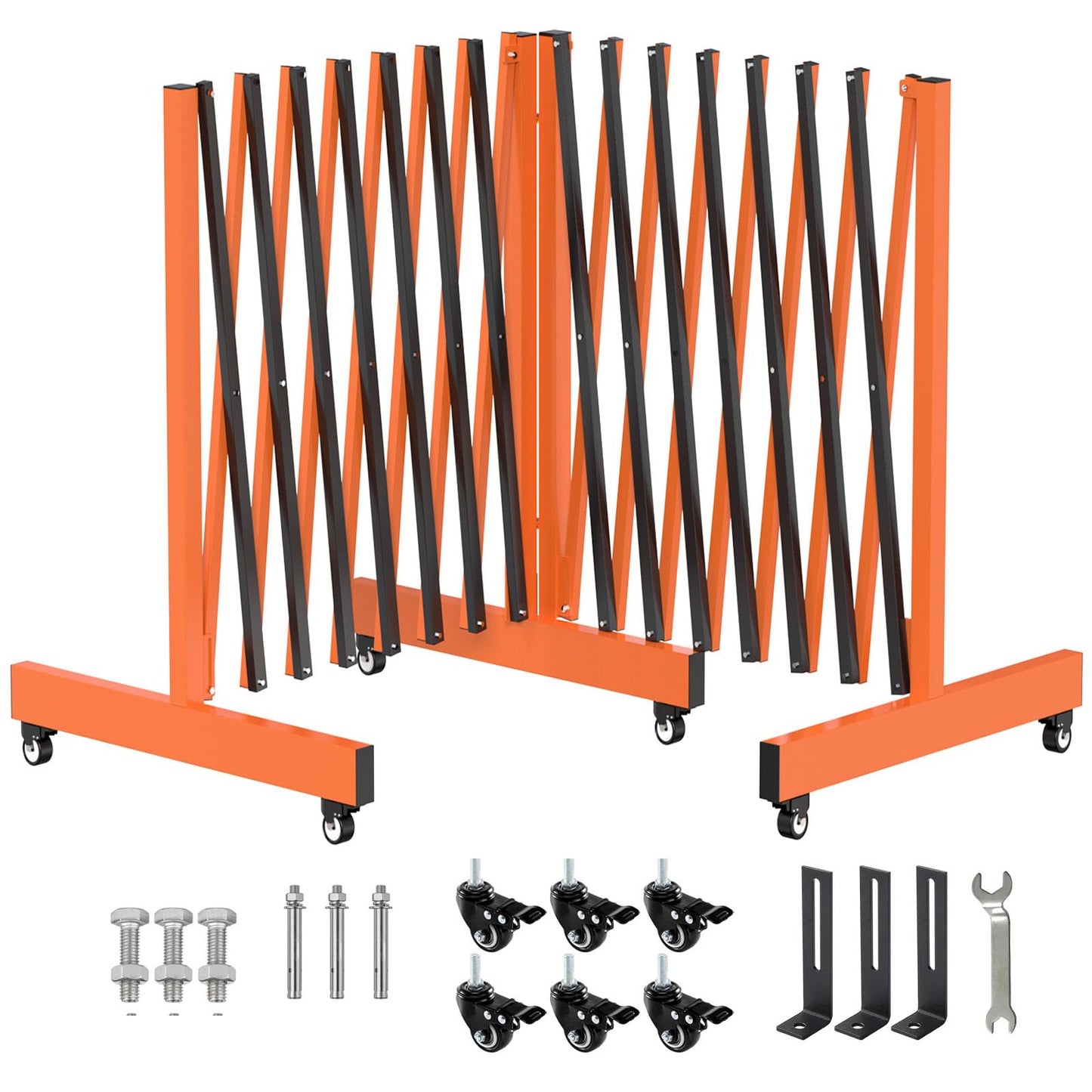1 Set 16.8FT Industrial Metal Expandable Barricade，Retractable Traffic Fence with Casters, 270° Folding Security Gate, Portable Barricade Gate for Construction Area, Traffic Control, Cordon