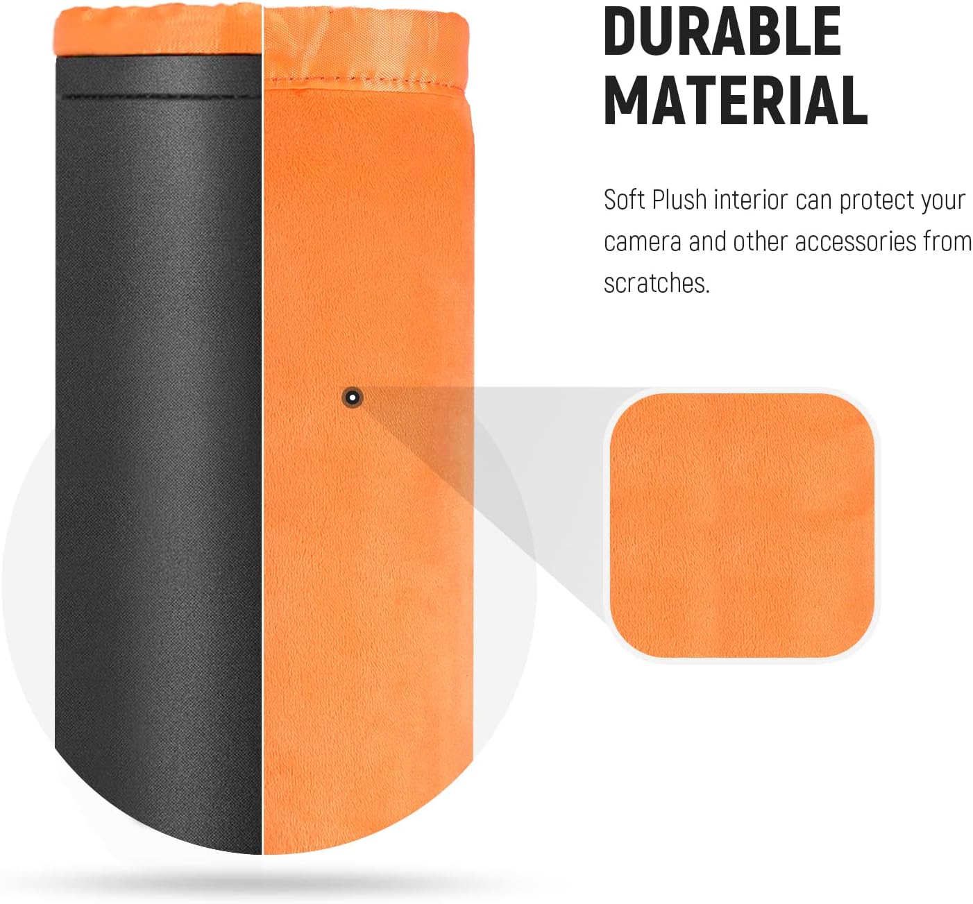 (4 Packs, 4 NEEWER Camera Lens Pouch Sizes) Thick Protective Bag with Drawstring Design, Orange Interior, Soft Plush