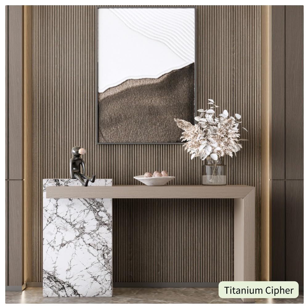 NovaGrid Panel 4PCS 3D Groove Texture Panel Sound Insulation Flat Noodles Wall Panel Solid Core Design, Suitable for Interior Decoration 118" x 5.11" (Titanium Cipher)