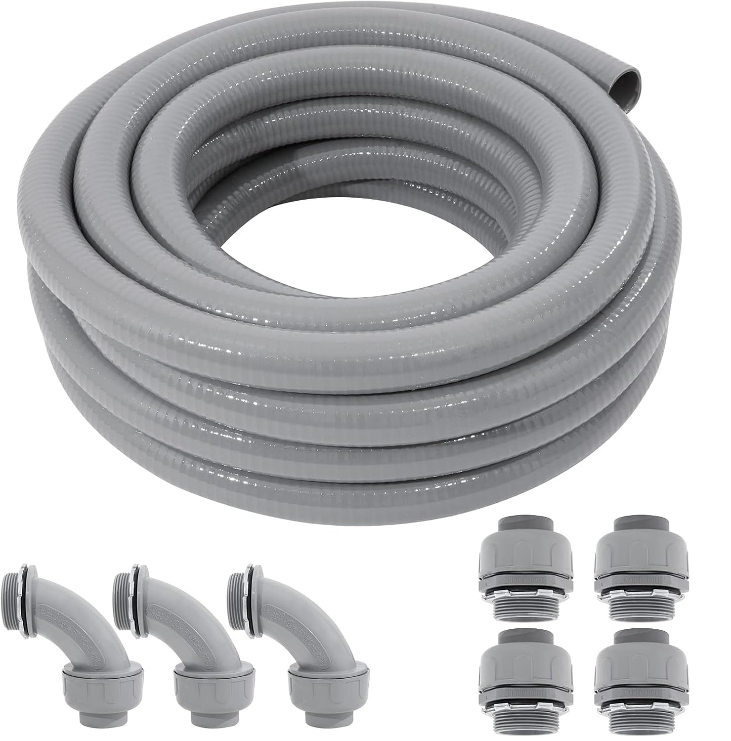 DWALE Liquid-Tight Conduit and Connector Kit,Flexible Non Metallic Liquid Tight Electrical Conduit,2inch 25ft Electrical Conduit Kit,with 4 Straight and 3 Angle Fittings Included,2 in. Dia