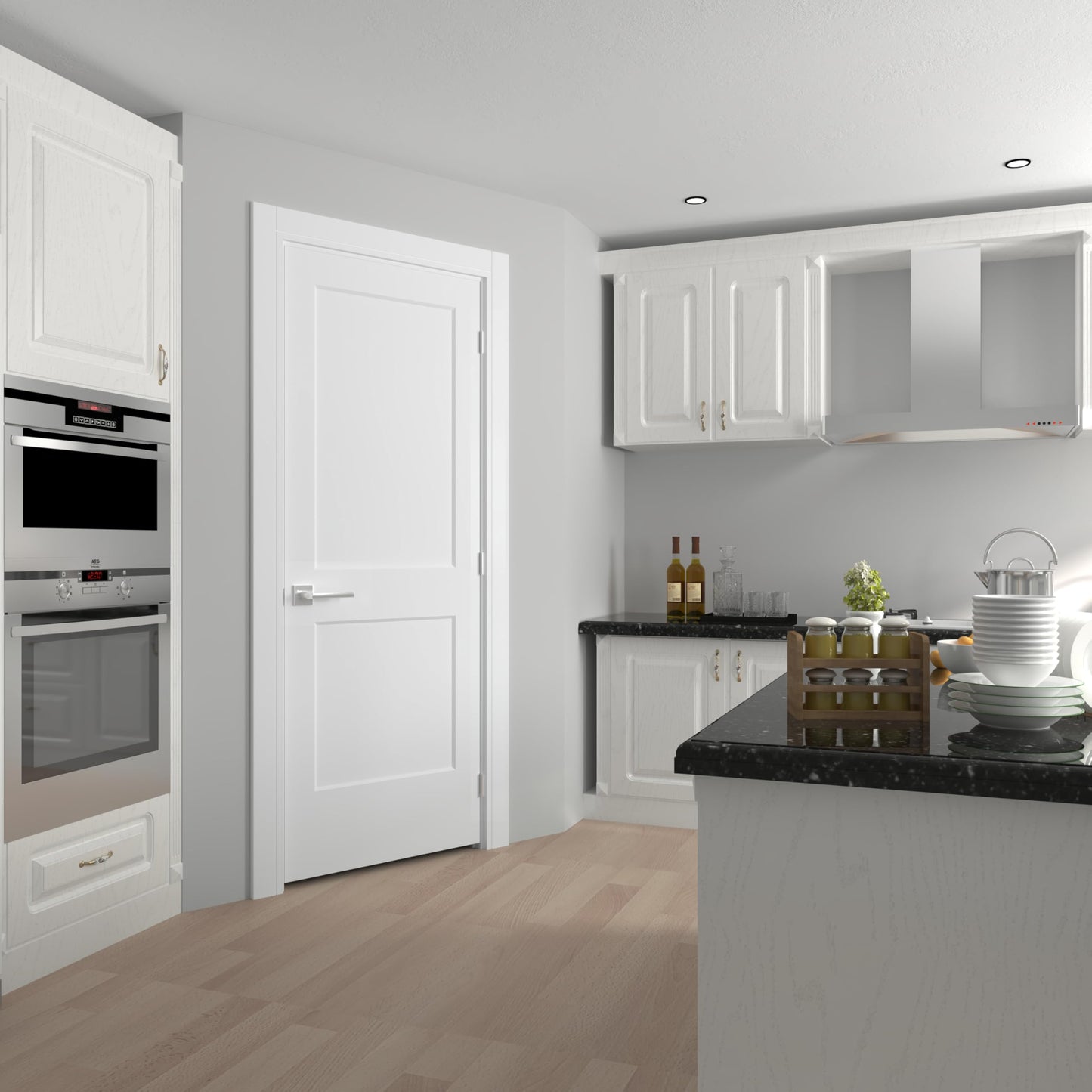JUBEST 30"x80" Left-Hand Prehung Interior Door with Knock Down Jamb Kit & Satin Nickel Hinges, 2-Panel White Primed Hollow Core Molded Door Slab with Bore & Hinge Cutout, Durable & Sturdy, No Handle