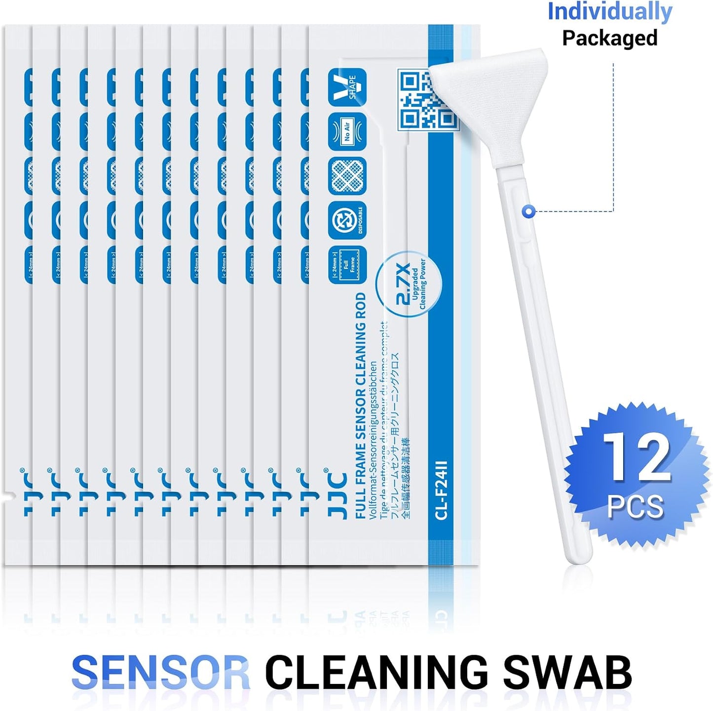JJC 12pcs 24mm CMOS Full Frame Sensor Microfiber Cloth Cleaning Swab Cleaning Stick for Reflex & Mirrorless Digital