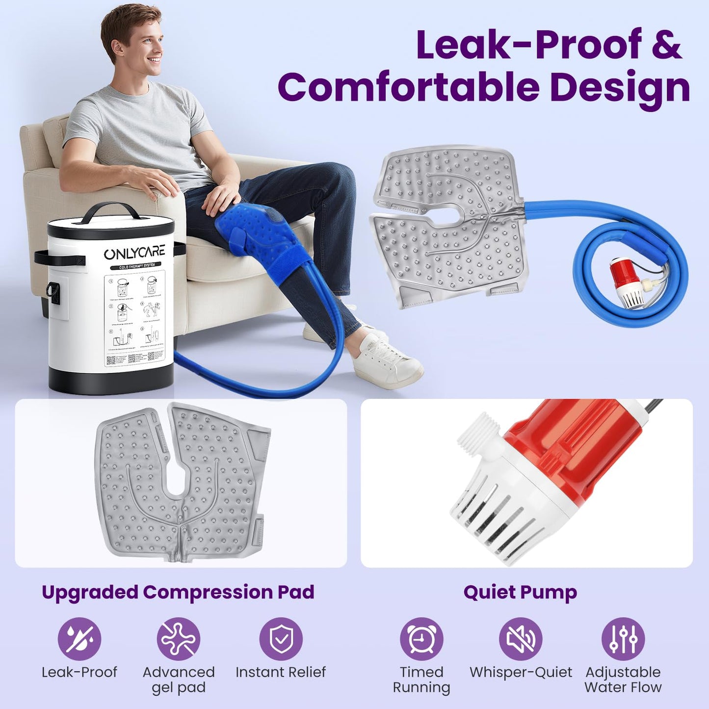 Cold Therapy Machine, Program Timer Ice Machine for Knee After Surgery, Portable Ice Therapy Machine with Quiet Pump, Large Cold Pad for Ankle, Arm Joints, Sports Injuries, Cryotherapy Pain Relief
