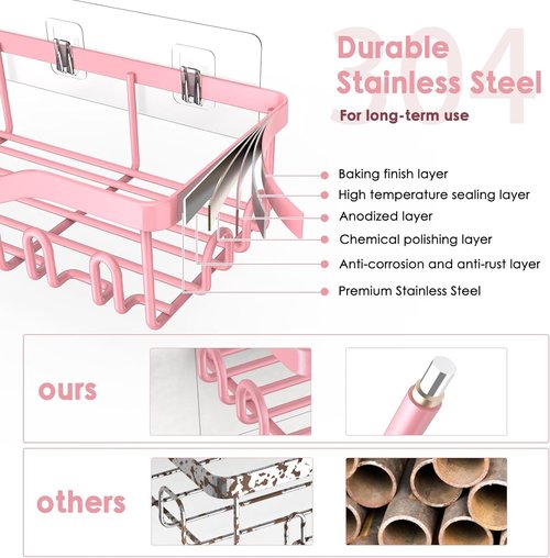 NESOMI Shower Caddy - Rustproof Stainless Steel Organizer with Large Capacity | 8-Pack No-Drill Storage Solutions