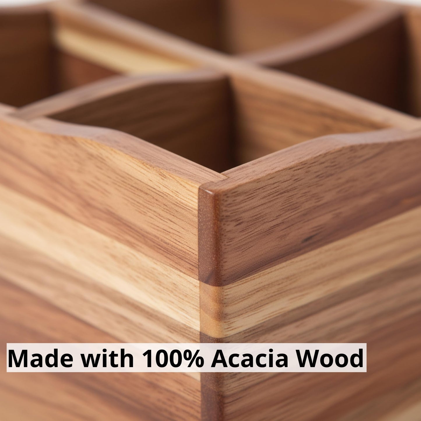 Utensil Caddy for Parties - Acacia Wood Silverware Caddy for Party Kitchen Countertop - Utensil Holder for Party Kitchen Counter - Cutlery Flatware Caddy Silverware Holder for Countertop Organizer