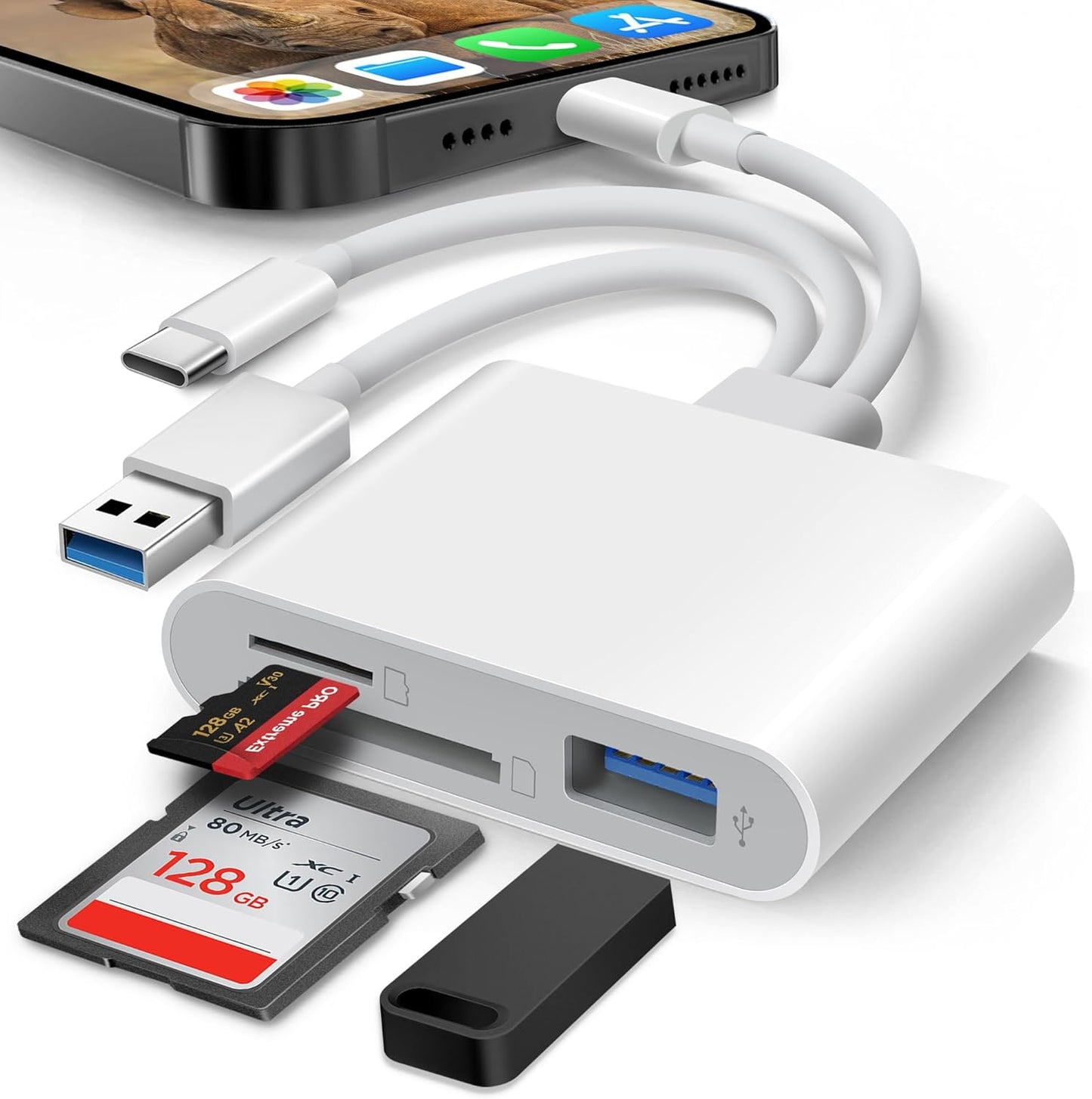 BKYMPR 3 1 SD Card Reader for iPhone iPad Mac, Lightening & USB-C & USB-A in Memory SD Card Adapter, Support