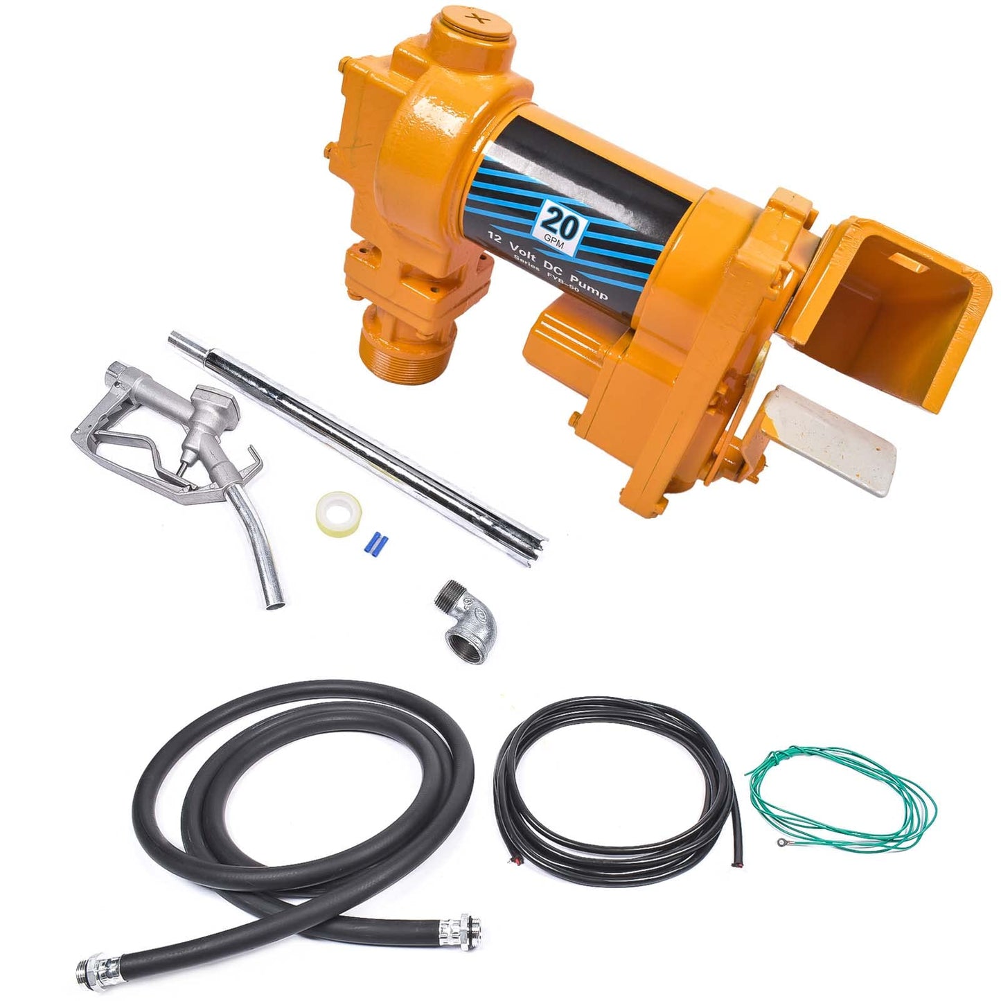 Weonefit 20GPM 12V Yellow Fuel Transfer Pump 50amp Fuse with Discharge Hose & Manual Nozzle for Transfer of Gasoline, Diesel, Kerosene, Ethanol & Methanol Blends & Biodiesel