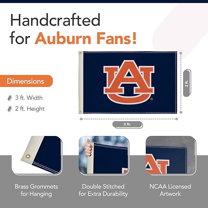 Auburn Tigers College Sports Printed Flag - NCAA Licensed - Nylon - School Banner (Blue) (2' x 3')