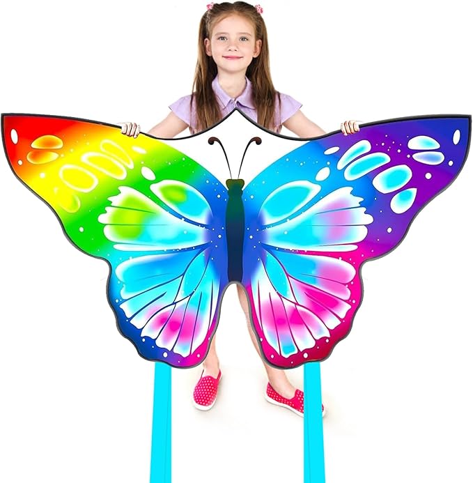 Butterfly Kites for Kids and Adults Easy to Fly, Single Line Beach Kite for Boys & Girls, 55’’ x 28’’ Butterfly for Teens Comes with 300 FT String Handle