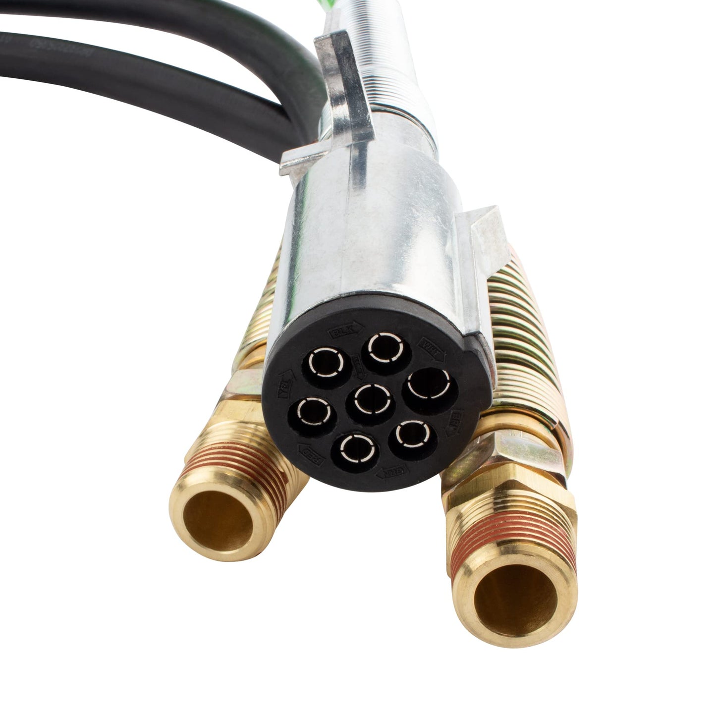 BOXI 3 in 1 15 Ft Wrap Heavy Duty 7 Way Truck Tractor Trailer Rig Electric Cable Wrap Cord ABS & Air Line Hose Assembly with Aluminum Emergency Universal Glad Hands Anodized Glad Handle 30-2171 451098