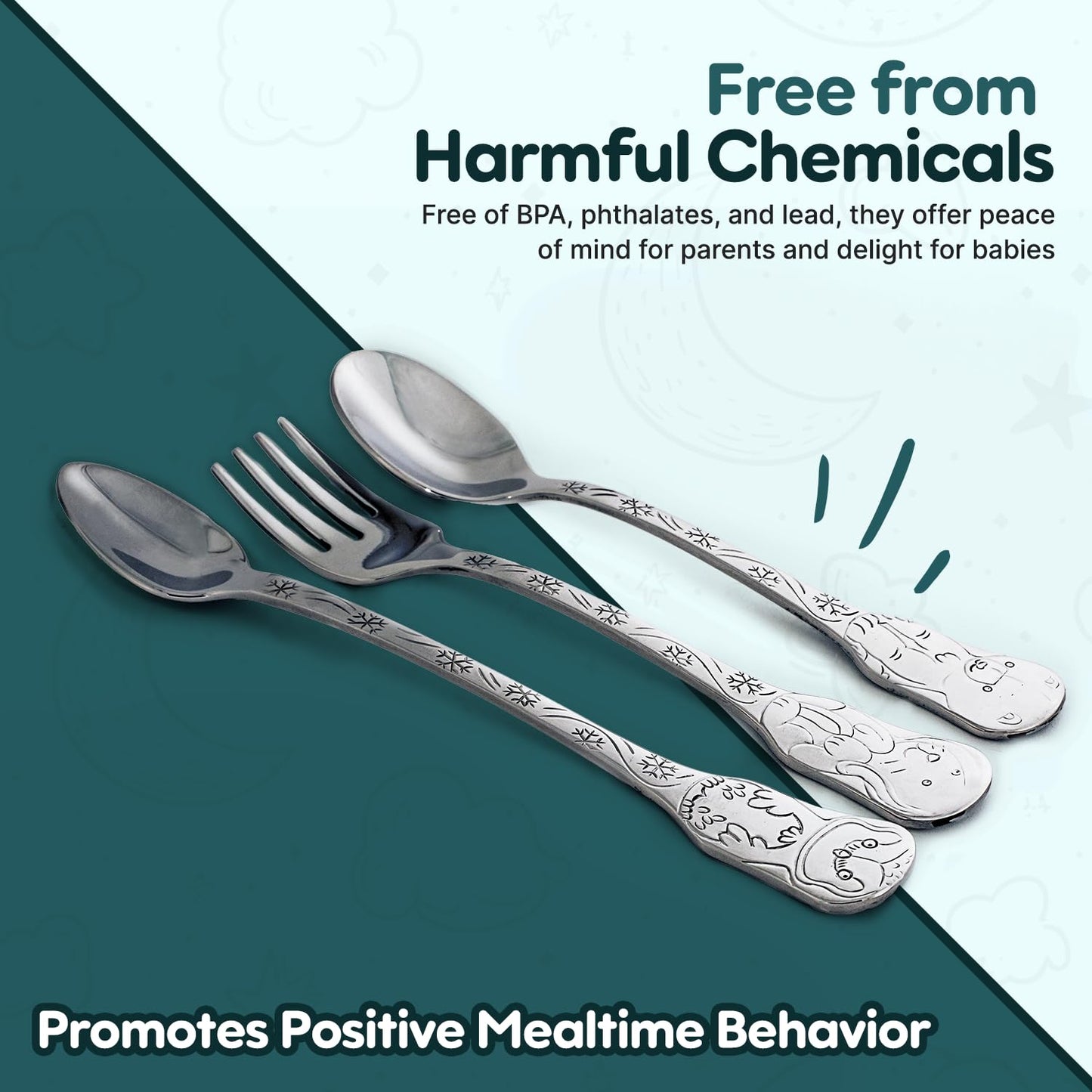 Kleynimals Arctic Friends Made in USA Baby Silverware – 100% Stainless Steel Baby Forks and Spoons, Non-Toxic, BPA-Free, Eco-Friendly, Dishwasher Safe – Safe Utensils for Babies & Toddlers