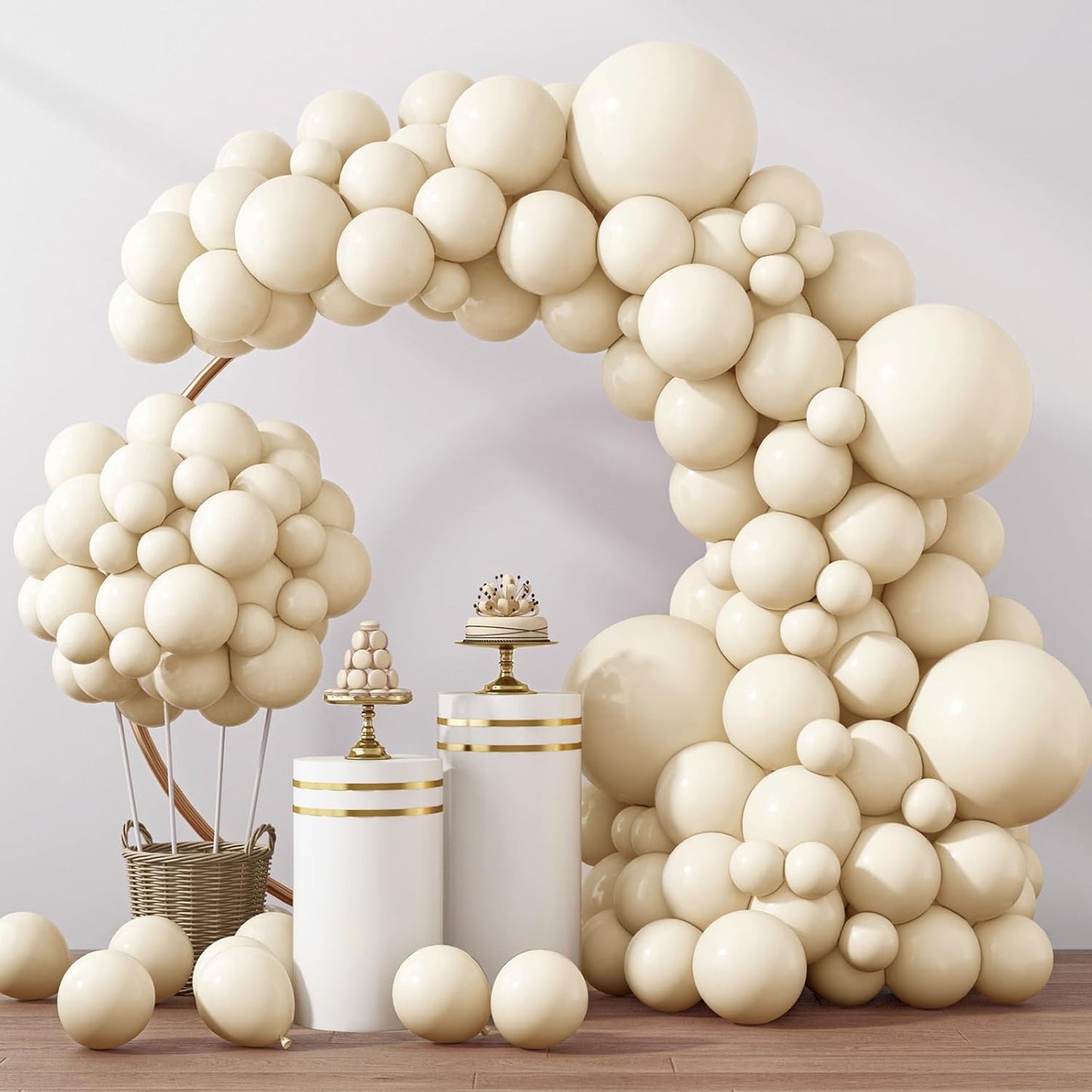 RUBFAC Ivory White Balloon Garland - 129pcs Latex Balloons in Various Sizes for Party Decor | Birthday, Wedding, Baby Shower