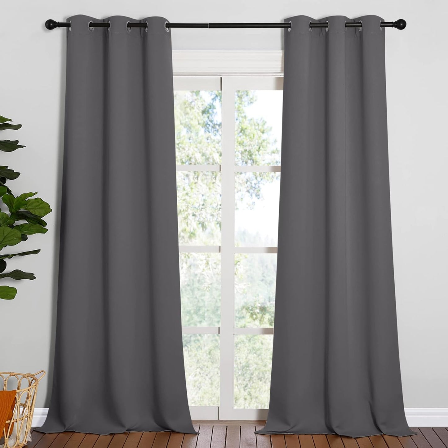 NICETOWN Thermal Insulated Blackout Curtains - Grommet Top Drapes for Hall | 2 Panels, Grey (W42 x L90)