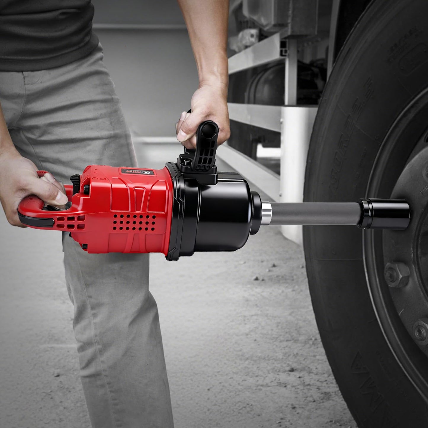 XIIW 1 Inch Air Impact Wrench, Up to 4000 ft-lbs High Reverse Torque, 27.6lbs Lightweight 1‘’ Pneumatic Impact Gun w/ 9 Inch Extended Anvil and 2 D Handles 3800RPM for Heavy Duty Repairs