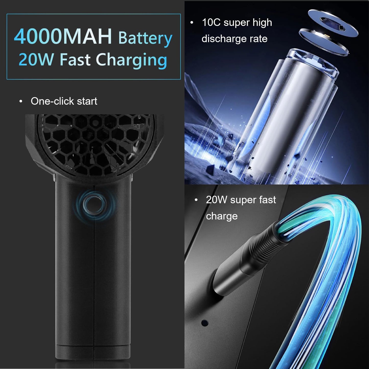 X64 Violent Turbo Fan, Mini Jet Turbo Fan, Car Violent Blower, 4000mAh 64mm Duct Fan Brushless Motor Air Blower, Instantaneous Thrust 1.4 Kg/s Wind Speed 66m/s Blower Dryer