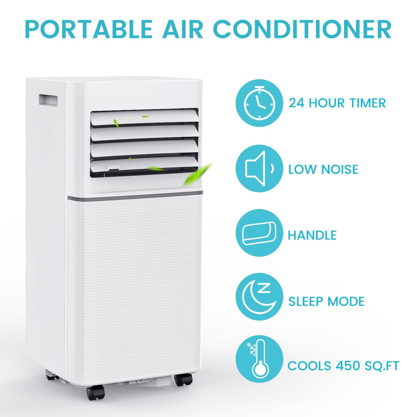 Electactic 10,000 BTU Portable Air Conditioner, 4-in-1 AC Cooler Dehumidifier Fan with LED Display, Remote Control, Quiet, Sleep Mode, 360° Casters, Window Kit for Room Office Apartment