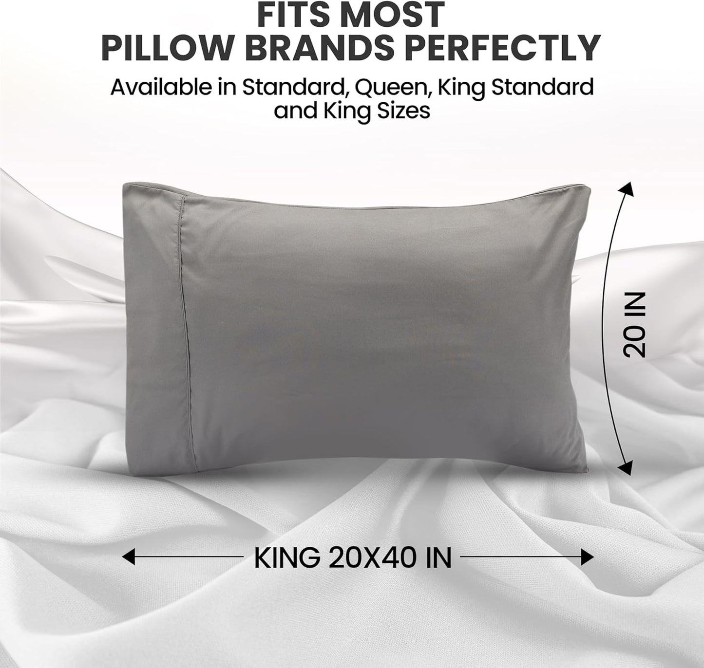 Utopia Bedding King Pillow Cases - 2 Pack | Soft Brushed Microfiber, Fade Resistant | 20 X 40 Inches, Grey