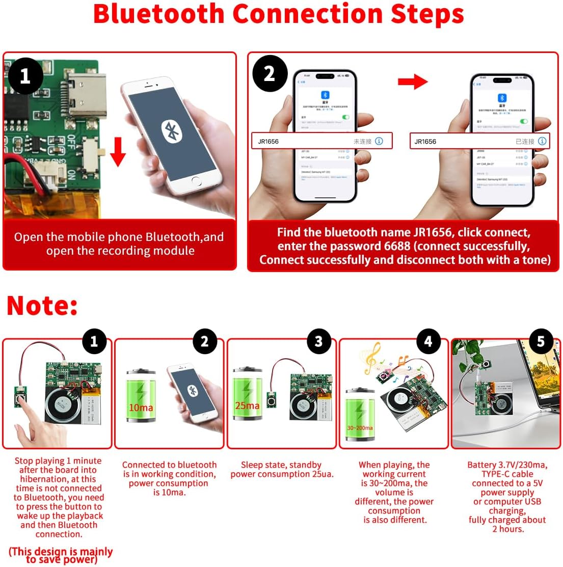 XLW 8MB Speaker,8 Sound Module, Support Bluetooth & MIC Recording Audio, Voice Chips with Min Easy Sound Recording Chip
