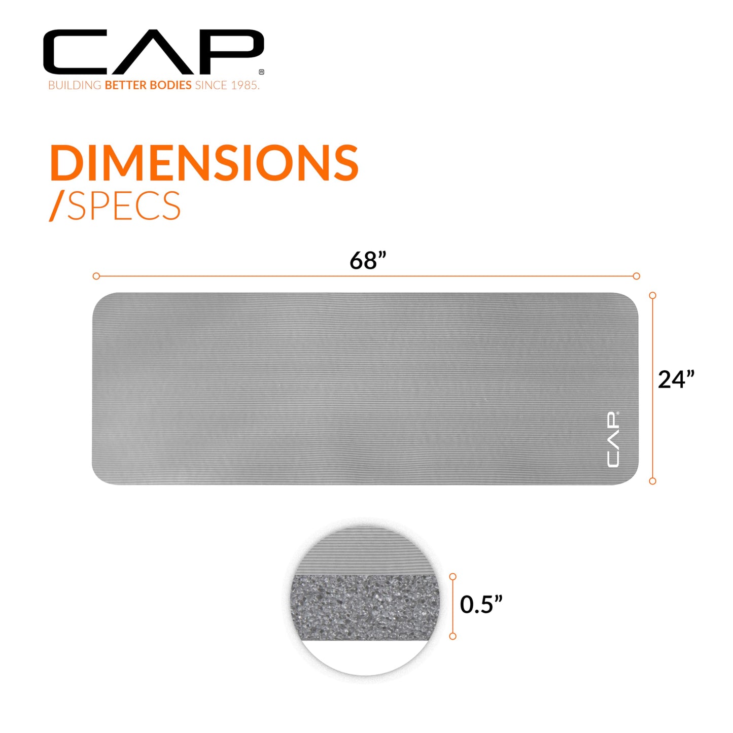 CAP Barbell High Density Exercise Yoga Mat with strap, 68"x24"x 1/2" - Sage Green