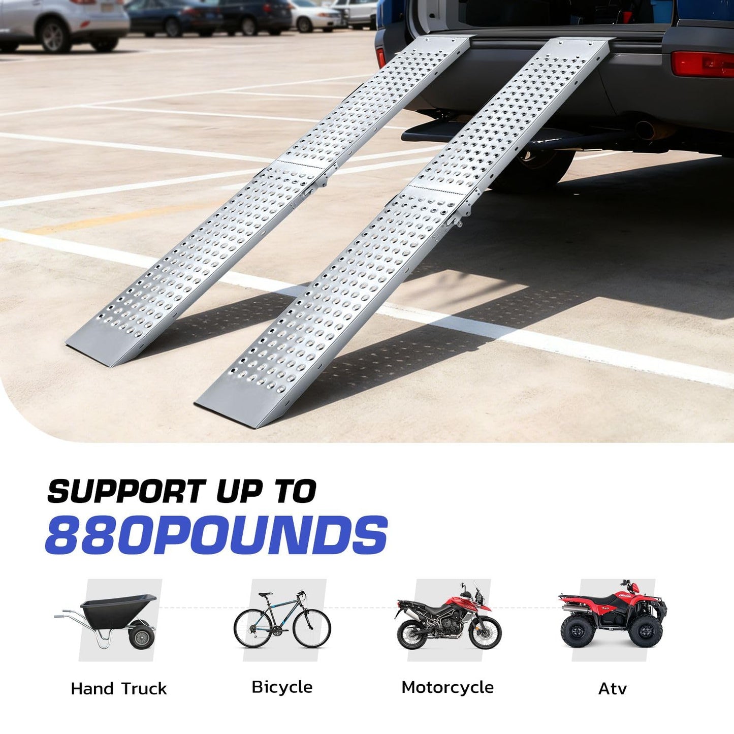 DNA Motoring Heavy Duty Folding Ramps, 880 lbs Capacity 70" x 9", Multi Use Ramp for Motorcycle, ATV, Lawn Mower, Tractor Loading and Maintenance, Home & Commercial, TOOLS-00819