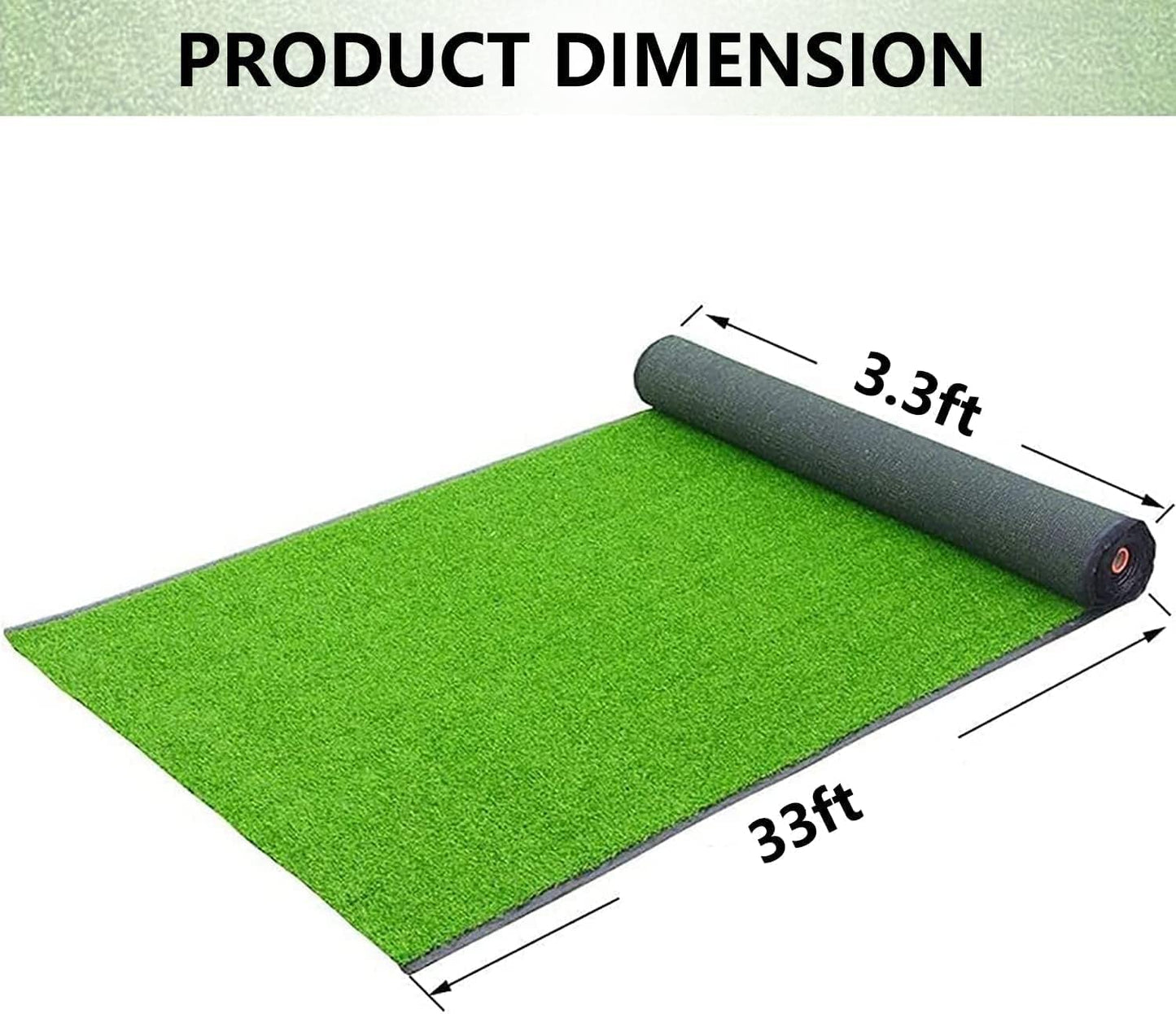 MYOYAY Artificial Grass Turf Rug, 3.3ft x 33 ft Large Realistic Grass Lawn Carpet Roll,1.18" Thick Synthetic Turf Mat with Drain Holes for Indoor Outdoor Garden Landscape Dog -109 sq. ft
