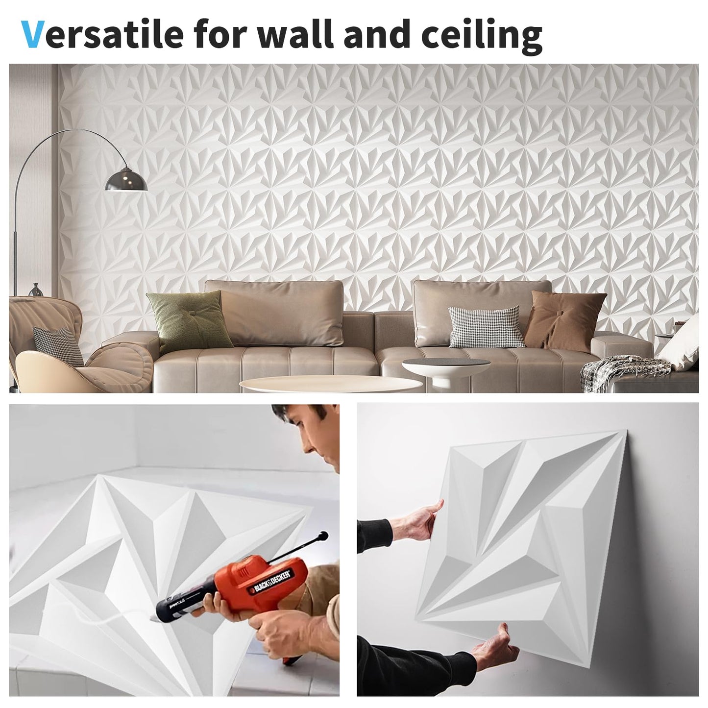 Art3d 20 Pack Decorative 3D Wall Panels, 19 Sq.feet PVC Interior Wall Décor, 11.8"x11.8", White