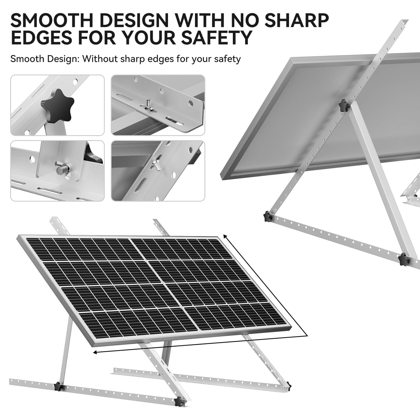 4-Pack 45" Heavy-Duty Solar Panel Mount, Adjustable 0-90° Tilt Angle Anodized Aluminum Frame, Compatible with 100-400W Solar Panels for RV Roof, Boat, Camper & Off-Grid Use